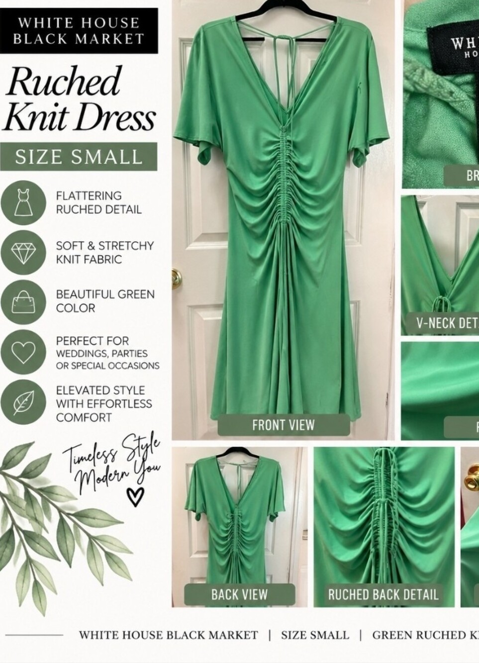 WHBM: Short-Sleeve Ruched Front Matte Jersey Dress